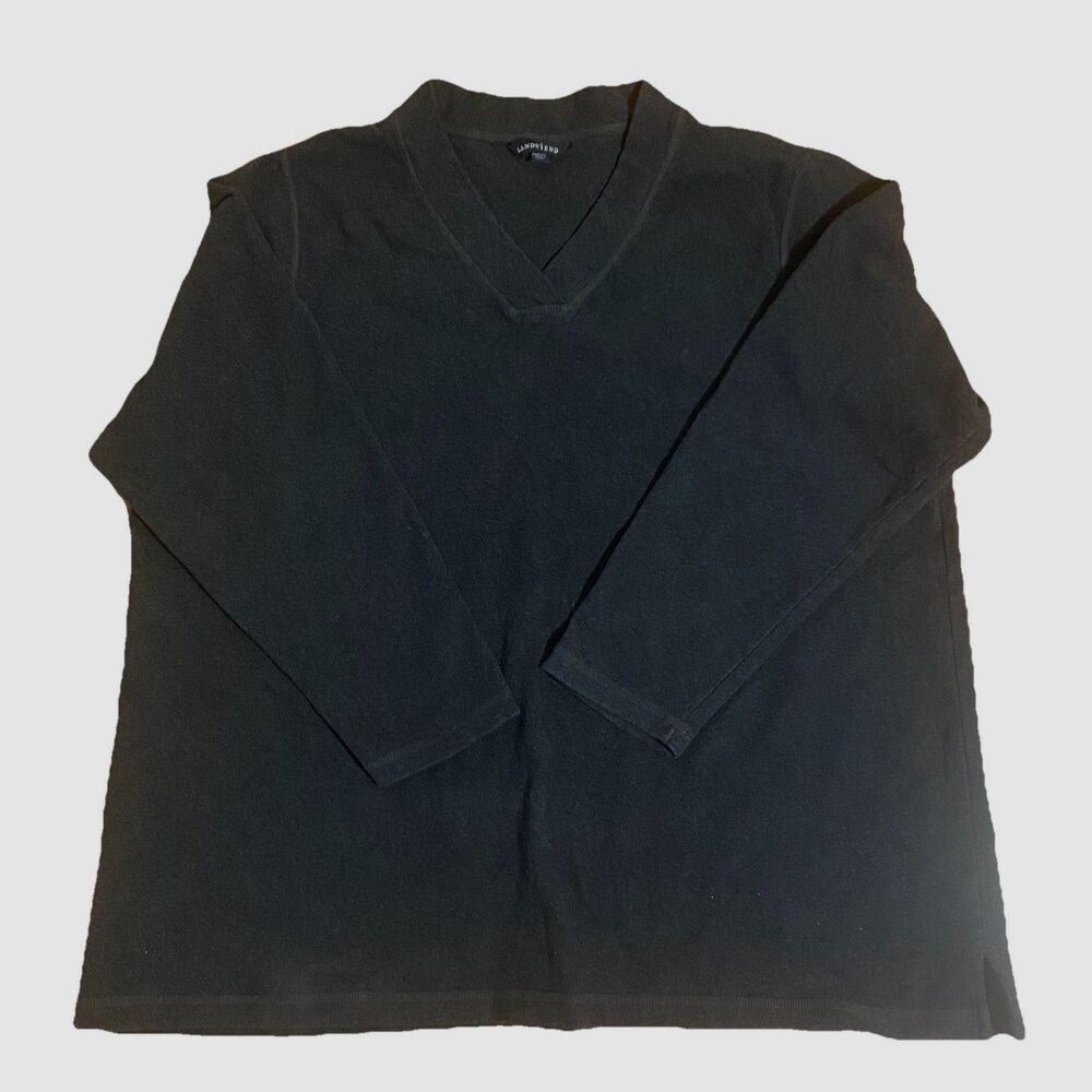 Lands End Charcoal Black Cotton Pullover Woman’s 3xl Plus V-Neck Sweater